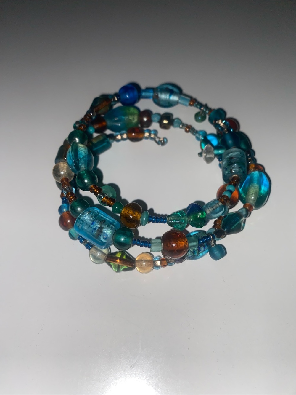 Blue Glass Beaded Wrap Bracelet - Multi Blue & Amber